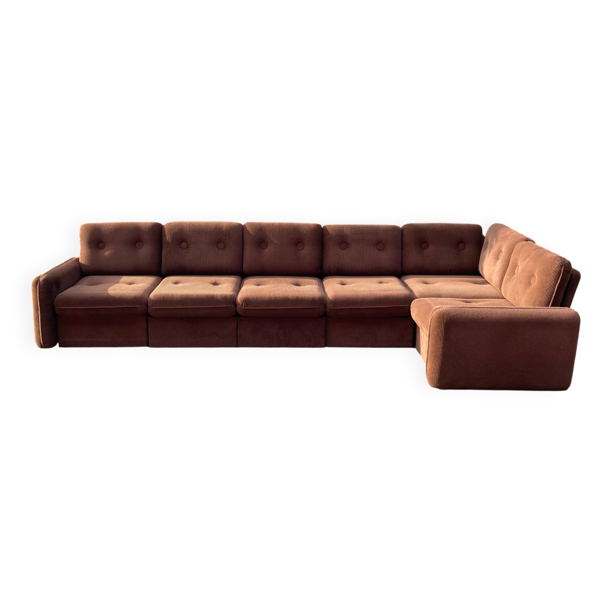 Vintage Modular Sofa in Brown Velvet Corduroy, 1970s