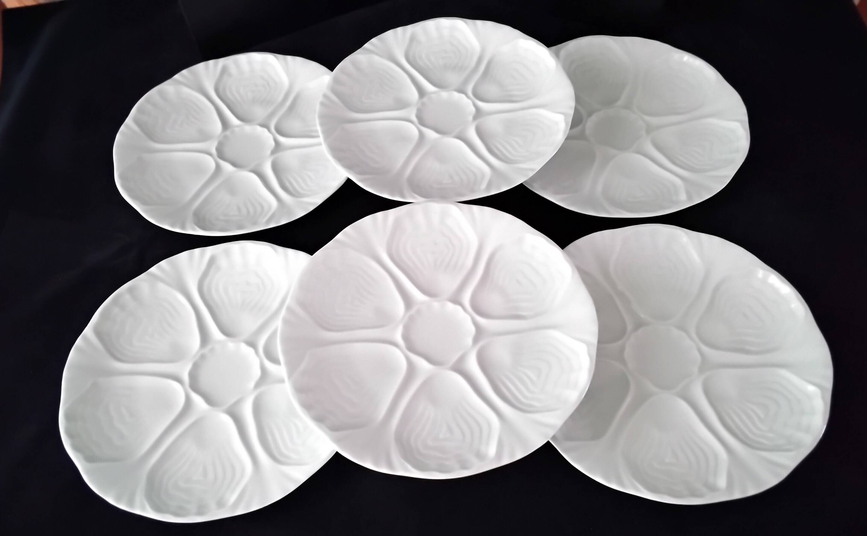 6 oyster plates in Limoges porcelain