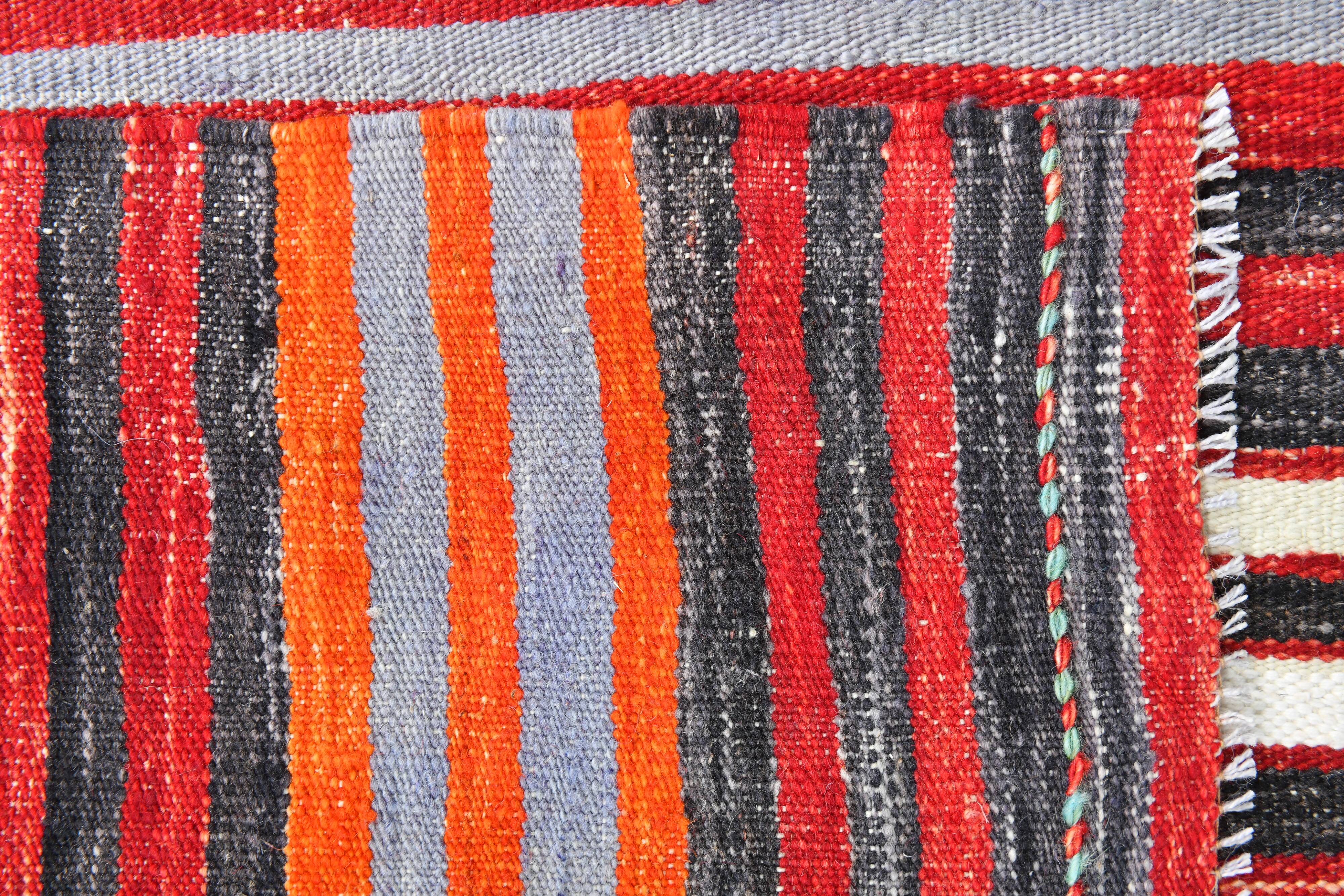 Red & Blue Large Vintage Kilim Rug, 200x352Cm