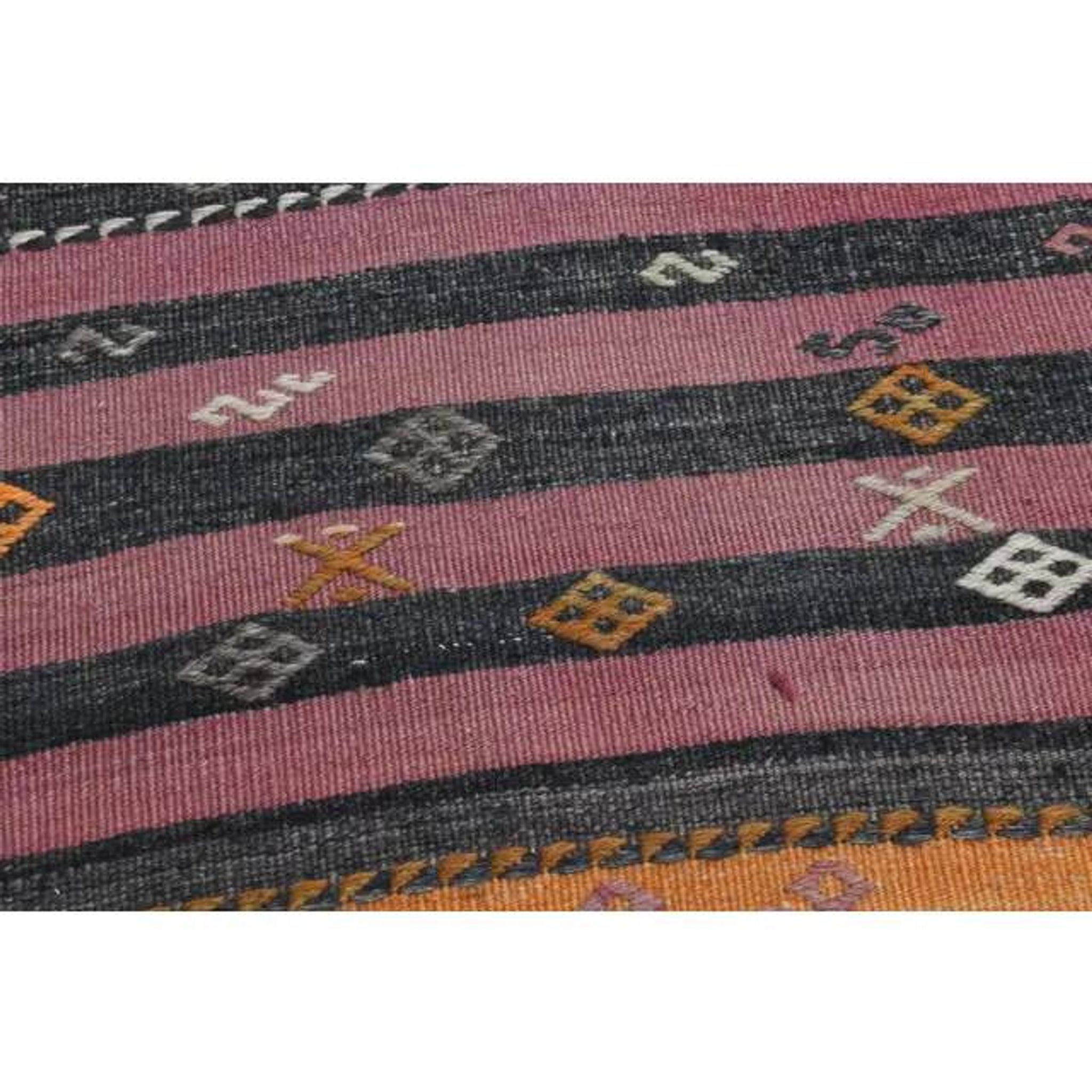 Purple Vintage Turkish Handmade Wool Kilim Runner Rug 109x398