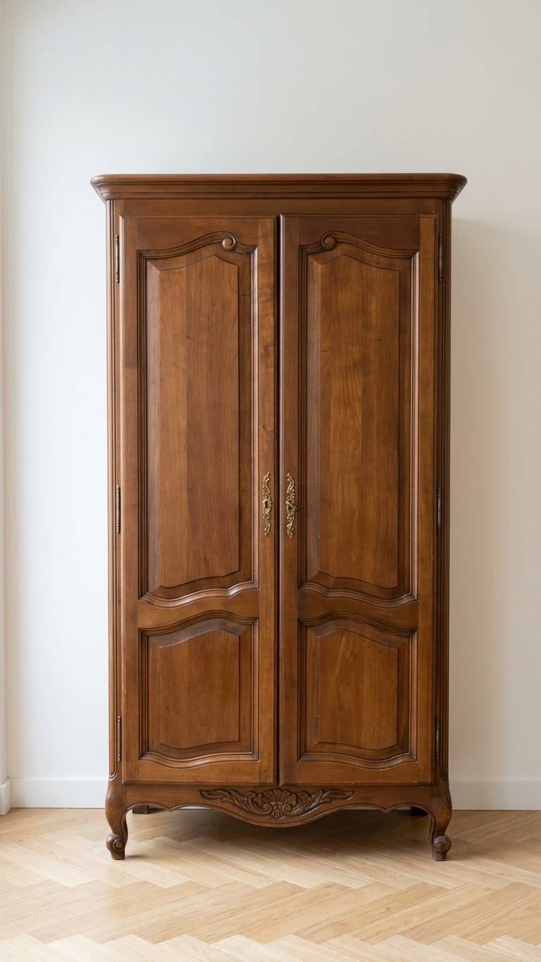 Antique wooden wardrobe in vintage style