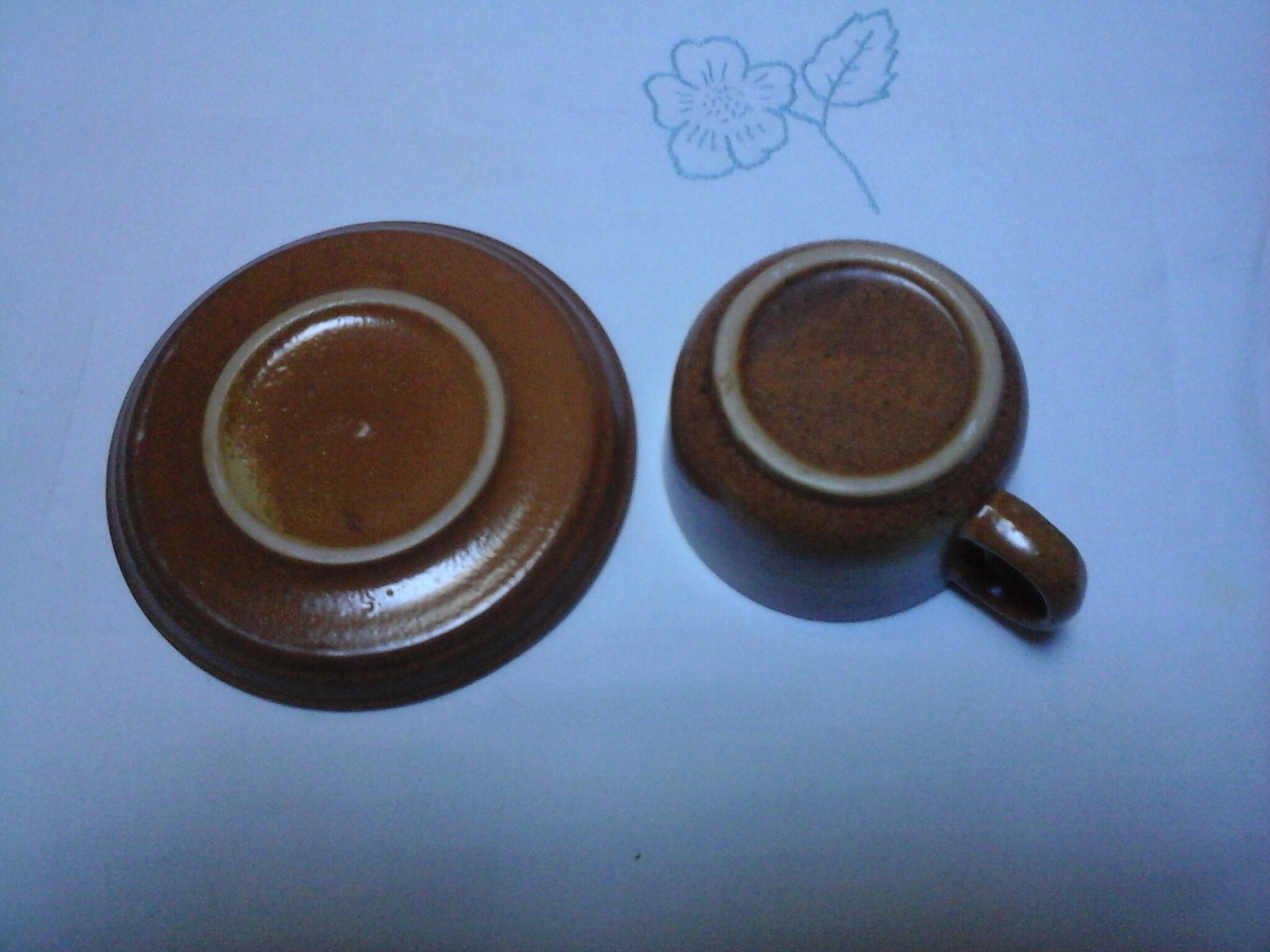 5 Cups with sandstone saucers