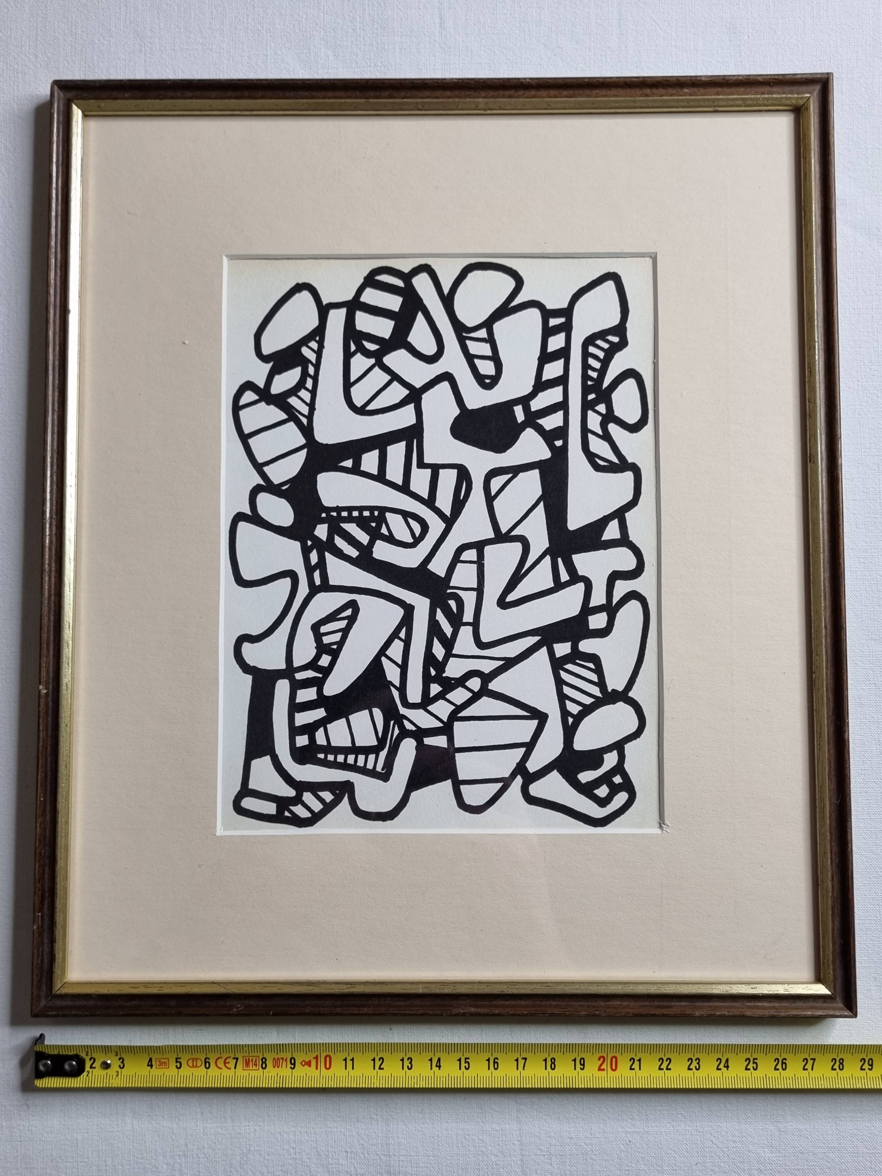 Screenprint after Jean Dubuffet framed under glass 24 cm by 31 cm