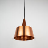 Danish vintage copper and teak lamp, 1960s