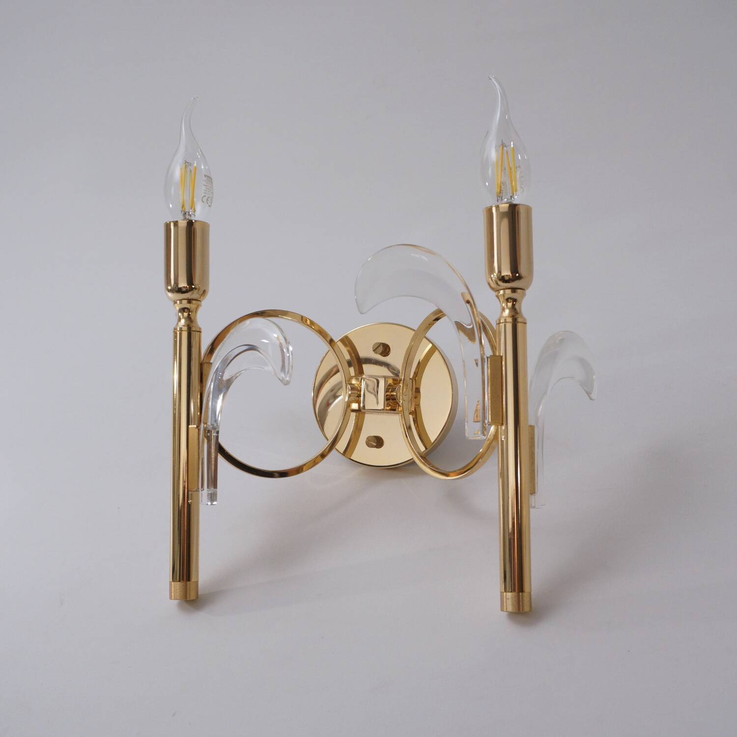 Paire d'appliques murales vintage en forme de palmier, cristal sur plaqué or, années 1970, italien