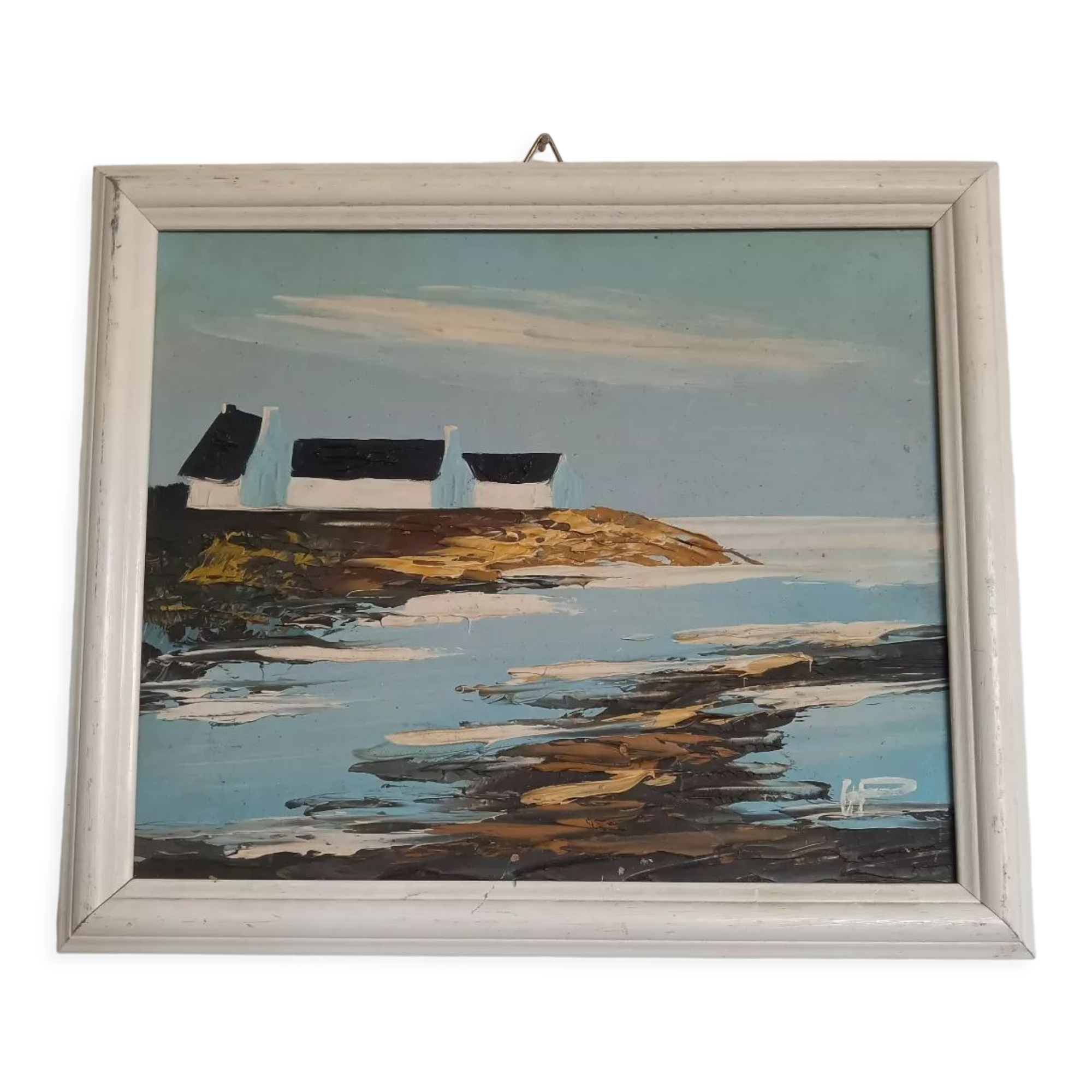 Painting by hand view Marine signed