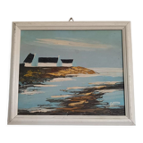 Painting by hand view Marine signed
