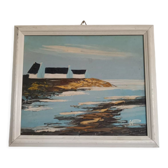 Painting by hand view Marine signed