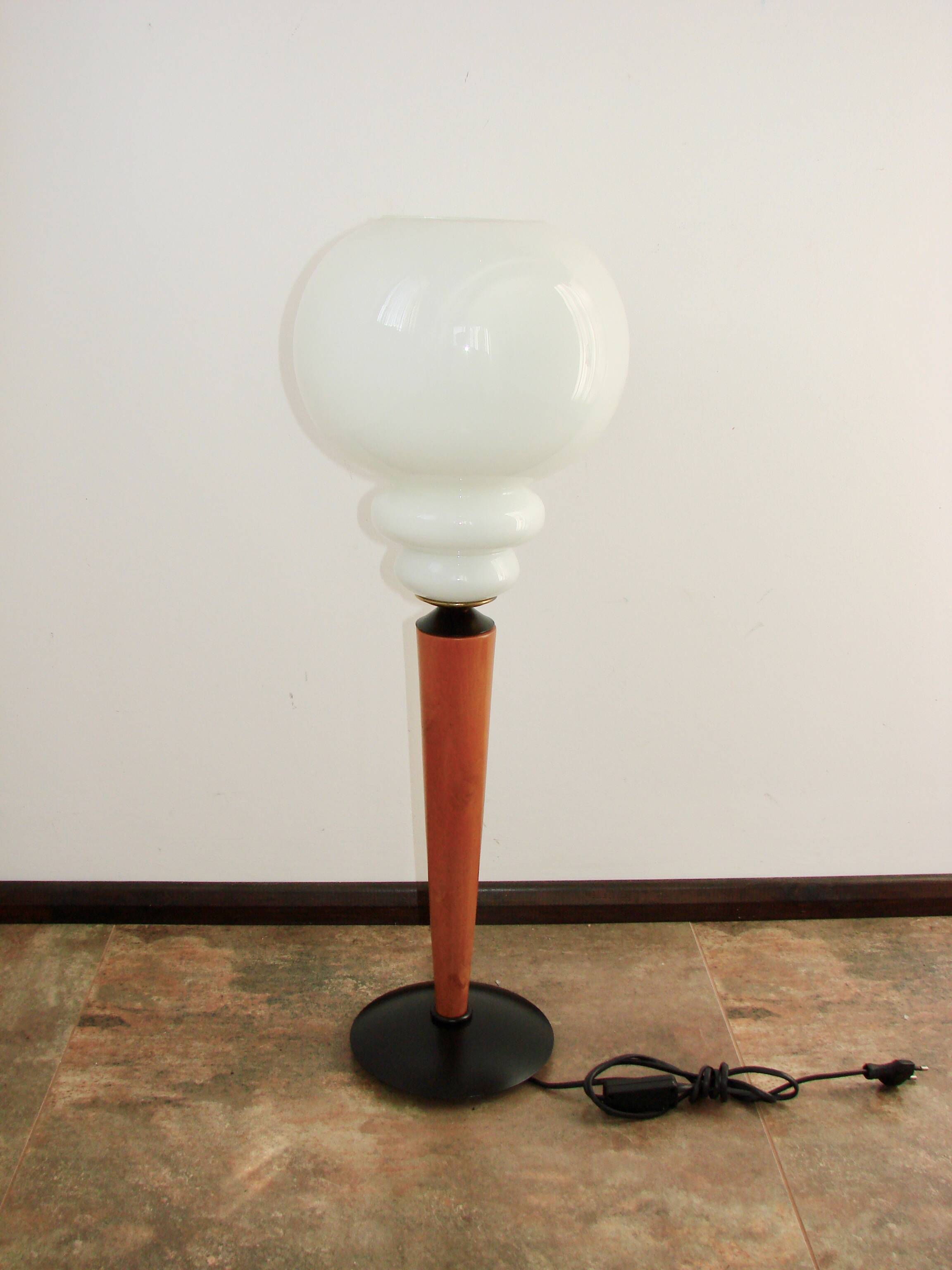 Modern table lamp, 1970s, metal, wood and glass, E27