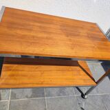 Table / Serving trolley on wheels in chrome and walnut veneered wood