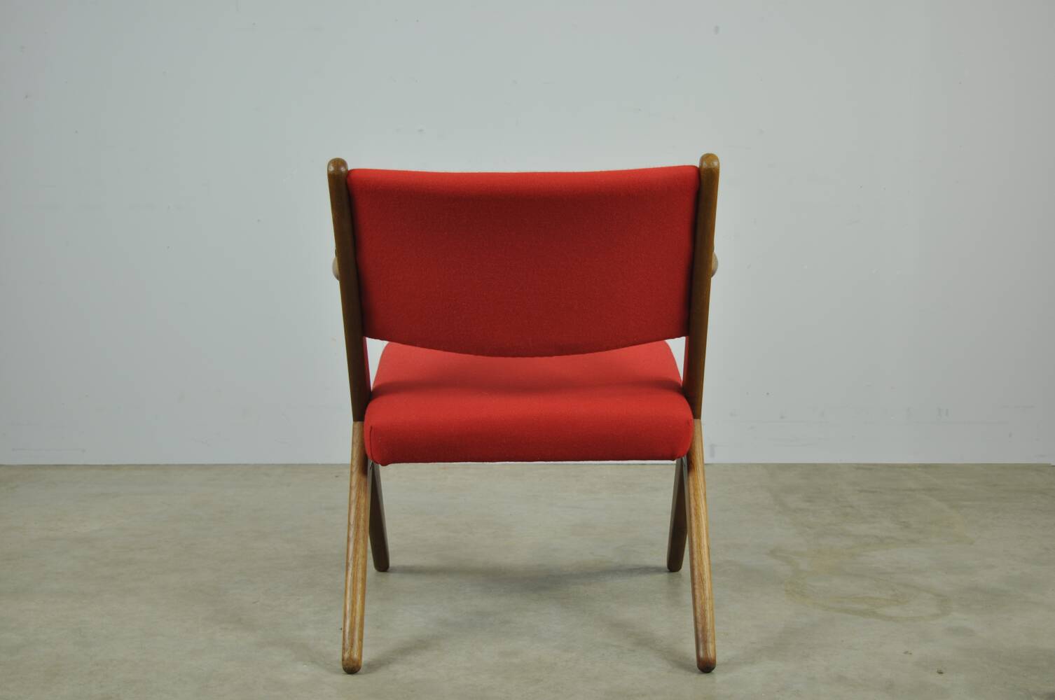 Classic Danish vintage scissor armchair by Arne Hovmand Olsen in OAK, 1960s
