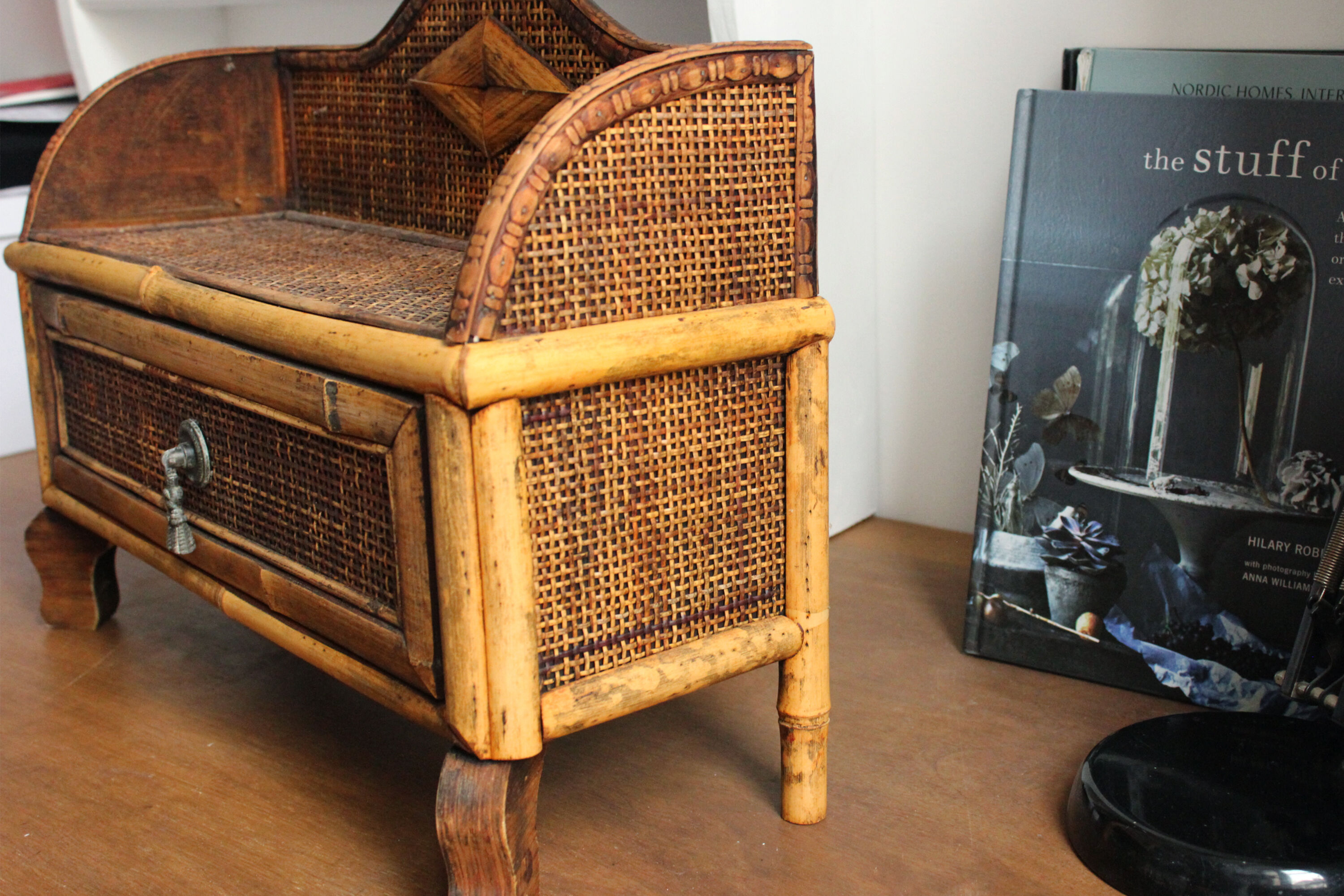 Office or bedroom storage furniture in rattan and wicker