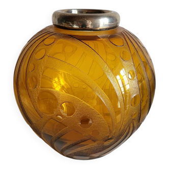 Large round vase in tinted and smoked glass