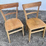 Series of 4 chairs in vintage light wood beech