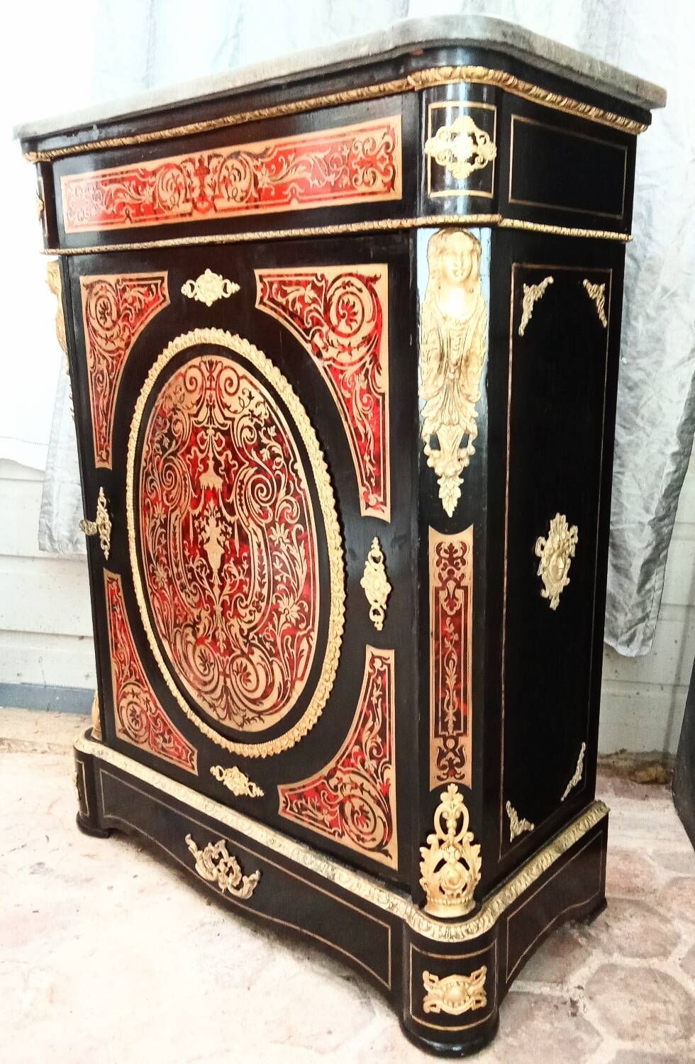 Straight Boulle marquetry support unit