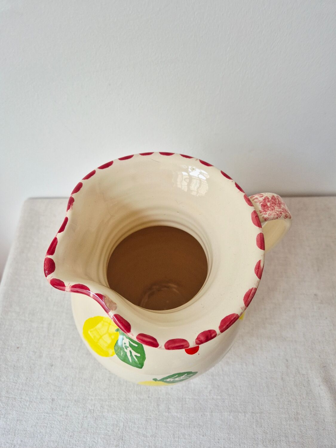 Vase/Pichet en céramique citron & pois - Vintage