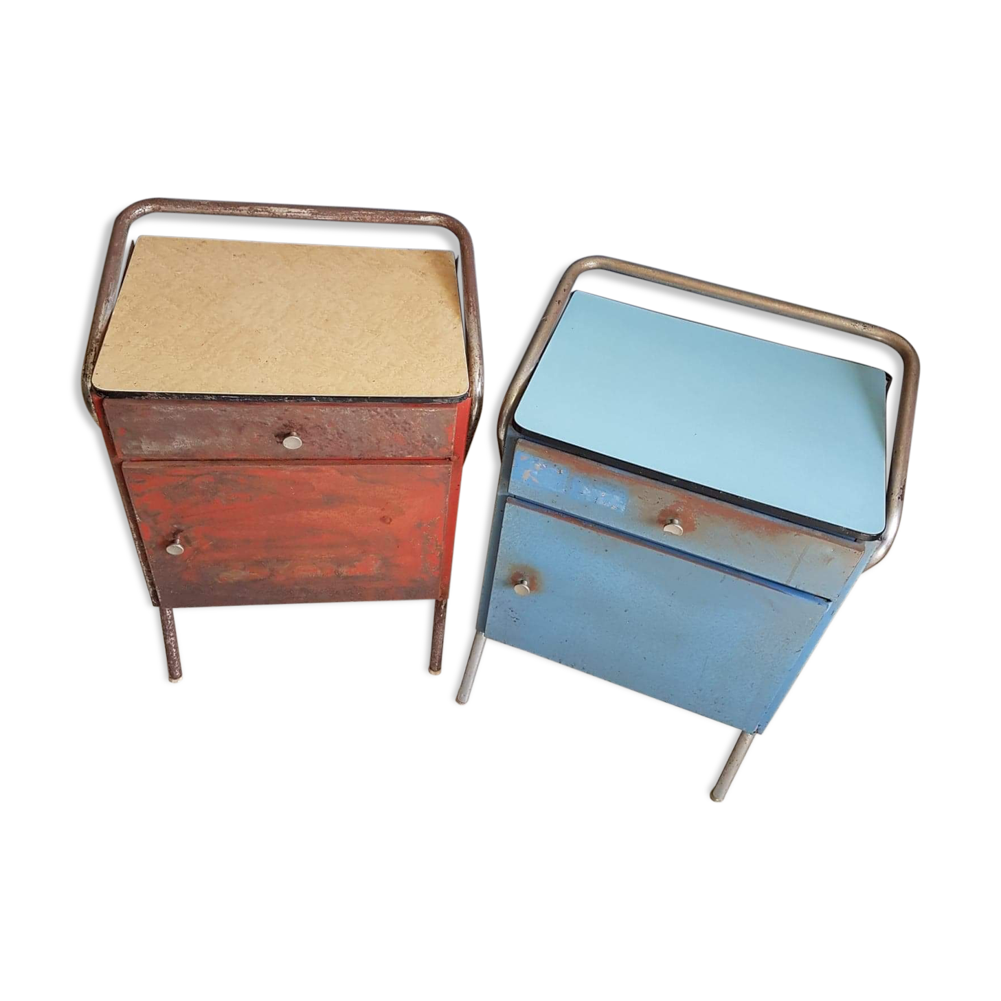 Pair of metal bedside tables and shelves formica years 60 in their juice