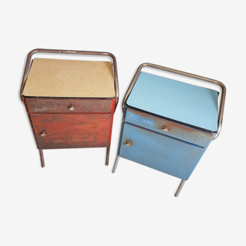 Pair of metal bedside tables and shelves formica years 60 in their juice