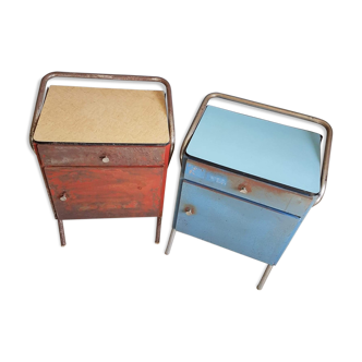 Pair of metal bedside tables and shelves formica years 60 in their juice
