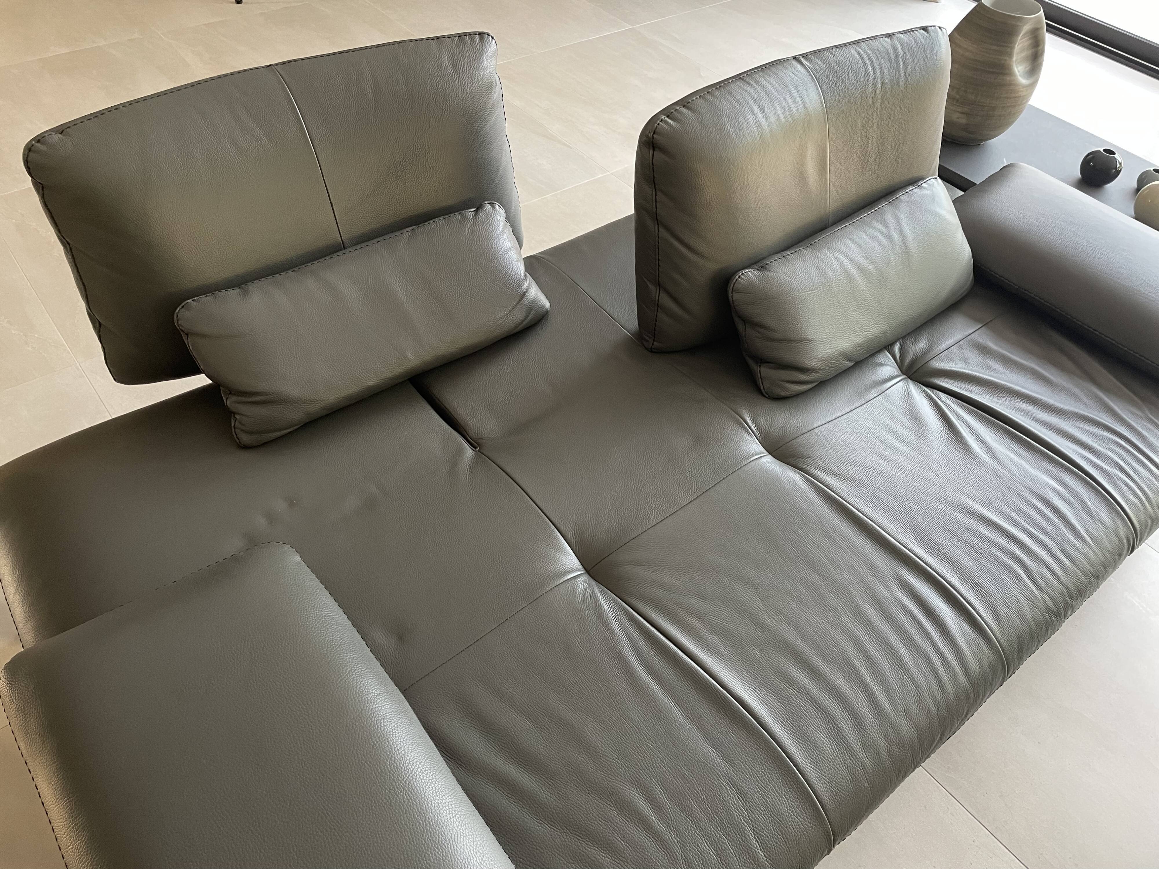 Canapé 3 Places En Cuir Roche Bobois - Modèle Profile - Marron - Contemporain Et Confortable