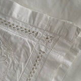 White cotton pillowcase with embroidery and monogram from the 1960s.