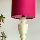 Lampe marbre et tissu fuchsia vintage