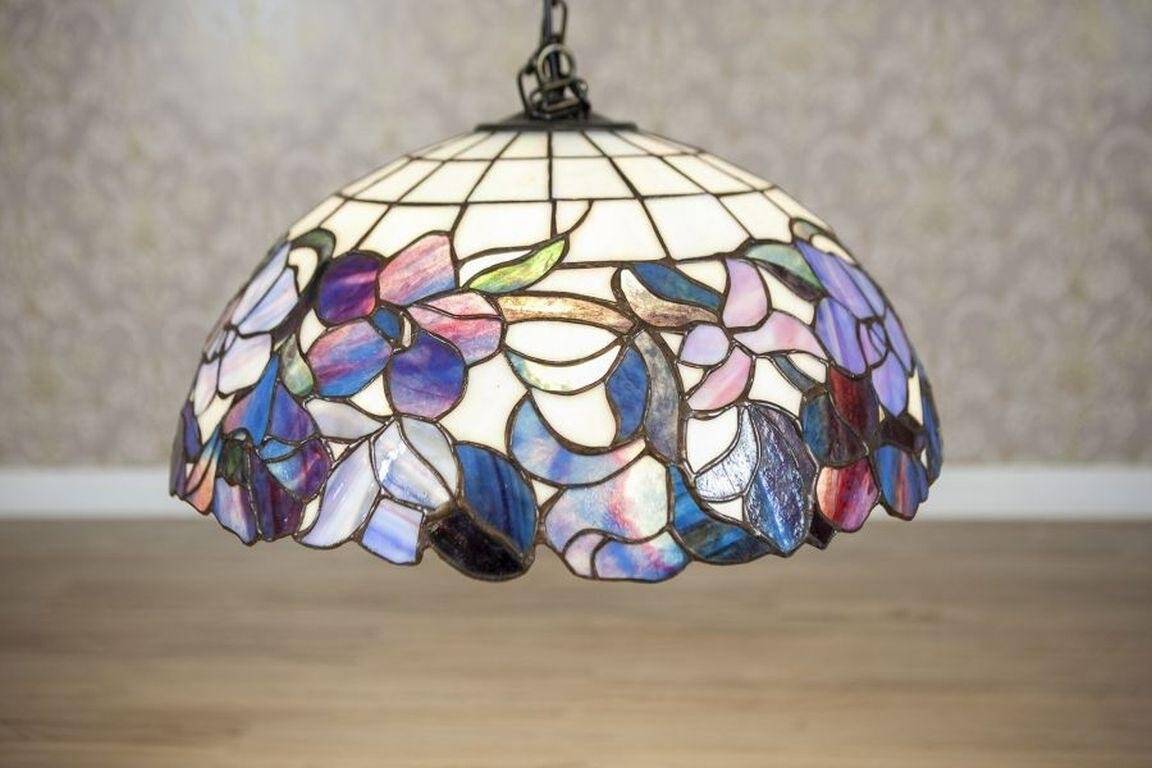 20th-Century Hanging Lamp with Multicolored Shade in the style of Tiffany, 1940s