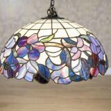 20th-Century Hanging Lamp with Multicolored Shade in the style of Tiffany, 1940s