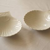 Set of 2 white porcelain scallop shell bowls, Apilco France