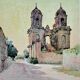 Signed Impressionist watercolor - The towers of Saint-Jean d'Angely circa 1900