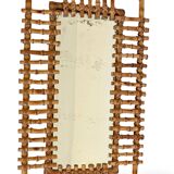 Mid-Century Bamboo & Rattan Mirror With Patina, French Riviera Style, 1950s