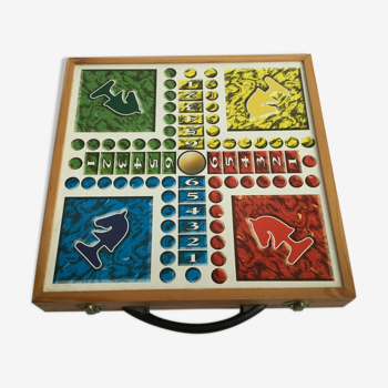 Old wooden game, game of small horses, game of checkers and game of goose
