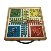 Ancien jeu en bois, jeu des petits chevaux, jeu de dames et jeu de l’oie