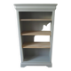Louis Philippe style bookcase reenchanted in verdigris, 3 light oak waxed shelves.