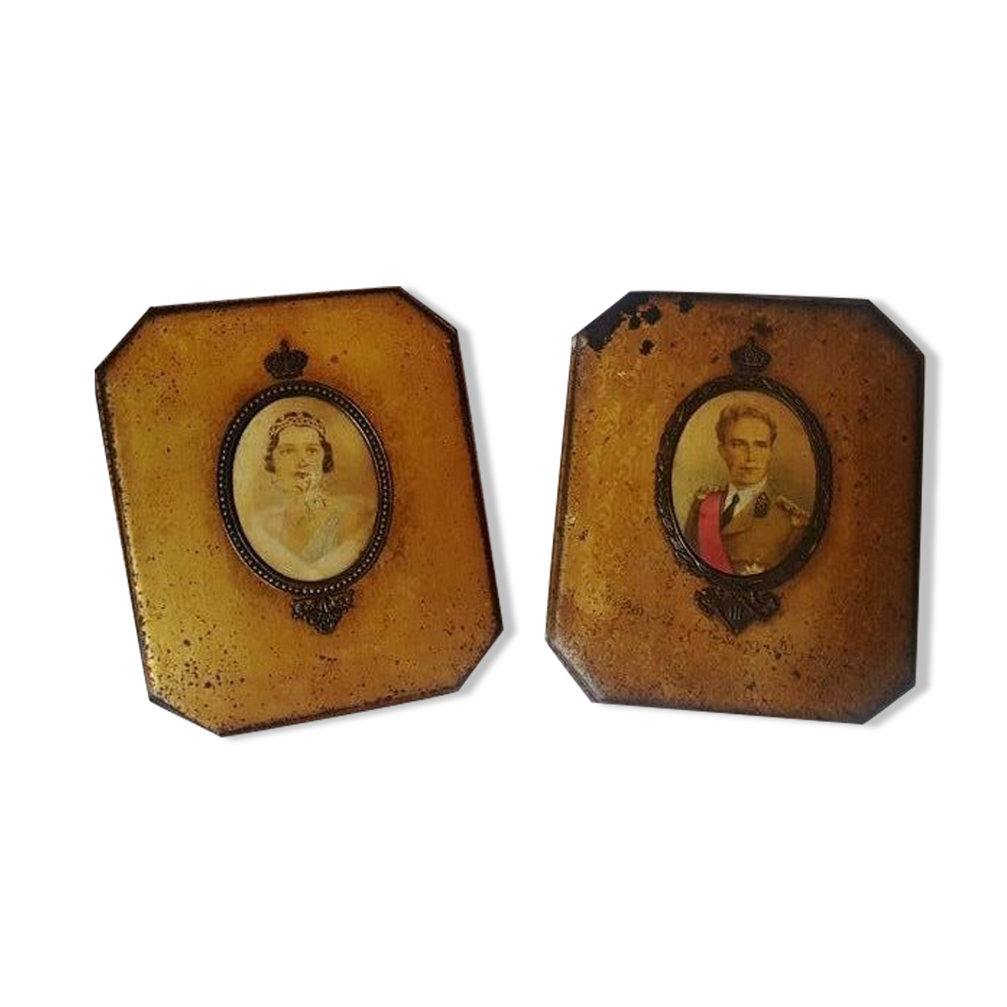 Ancient metal chocolate boxes with royal portraits