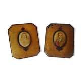 Ancient metal chocolate boxes with royal portraits