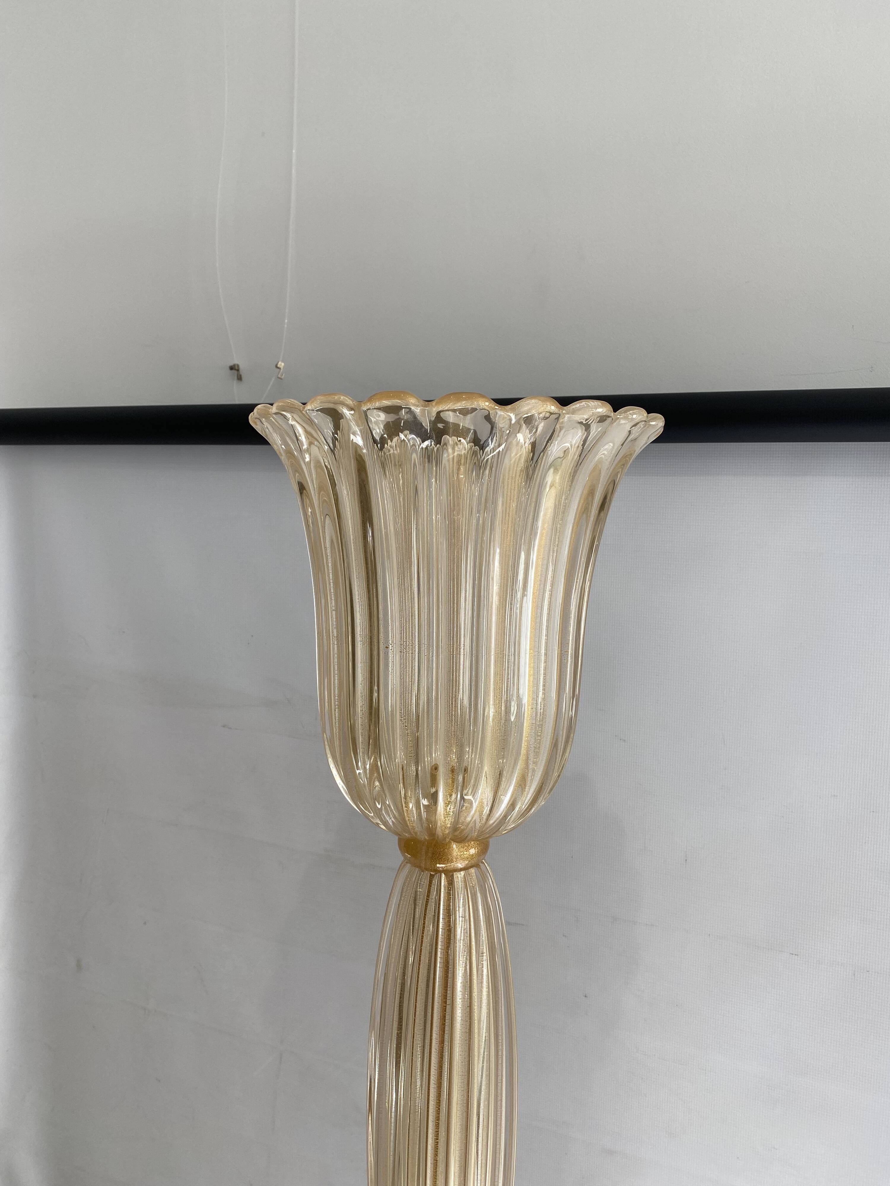 Signed Archimede Seguso Murano Glass Floor Lamp Gold Italian Art Deco 1980s