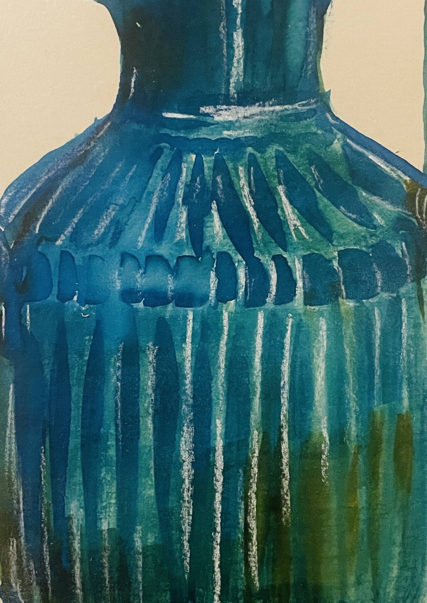 Signed watercolor and ink painting Vase Wabi Sabi collection China