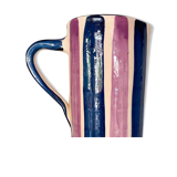 Blue and purple striped ceramic pitcher
