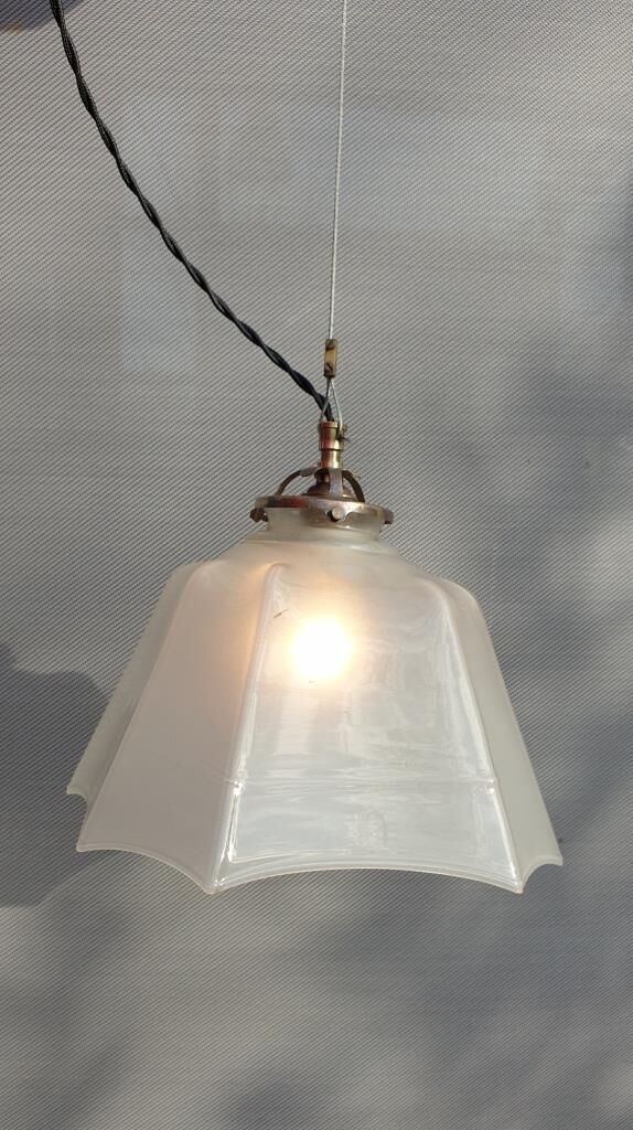 Art Deco white glass draped translucent hanging lamp