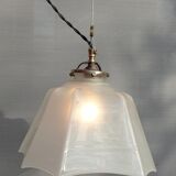 Art Deco white glass draped translucent hanging lamp