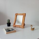 Vintage 1970s rattan tabletop mirror