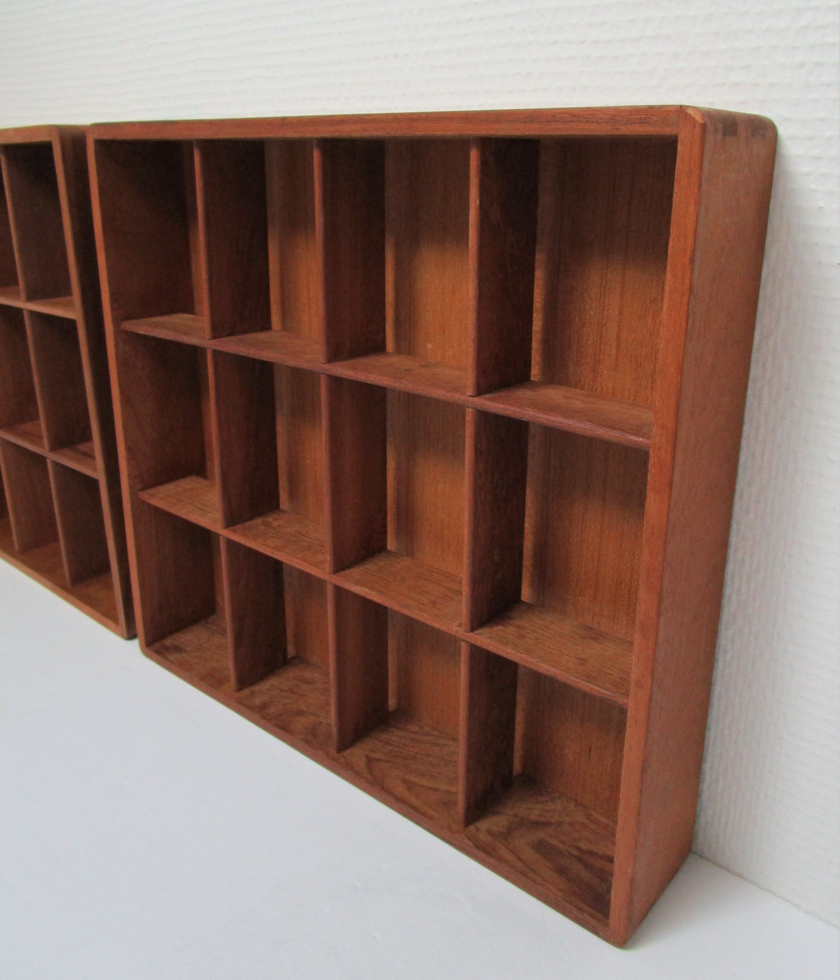 Two wall shelves with vintage solid wood compartments 80s
