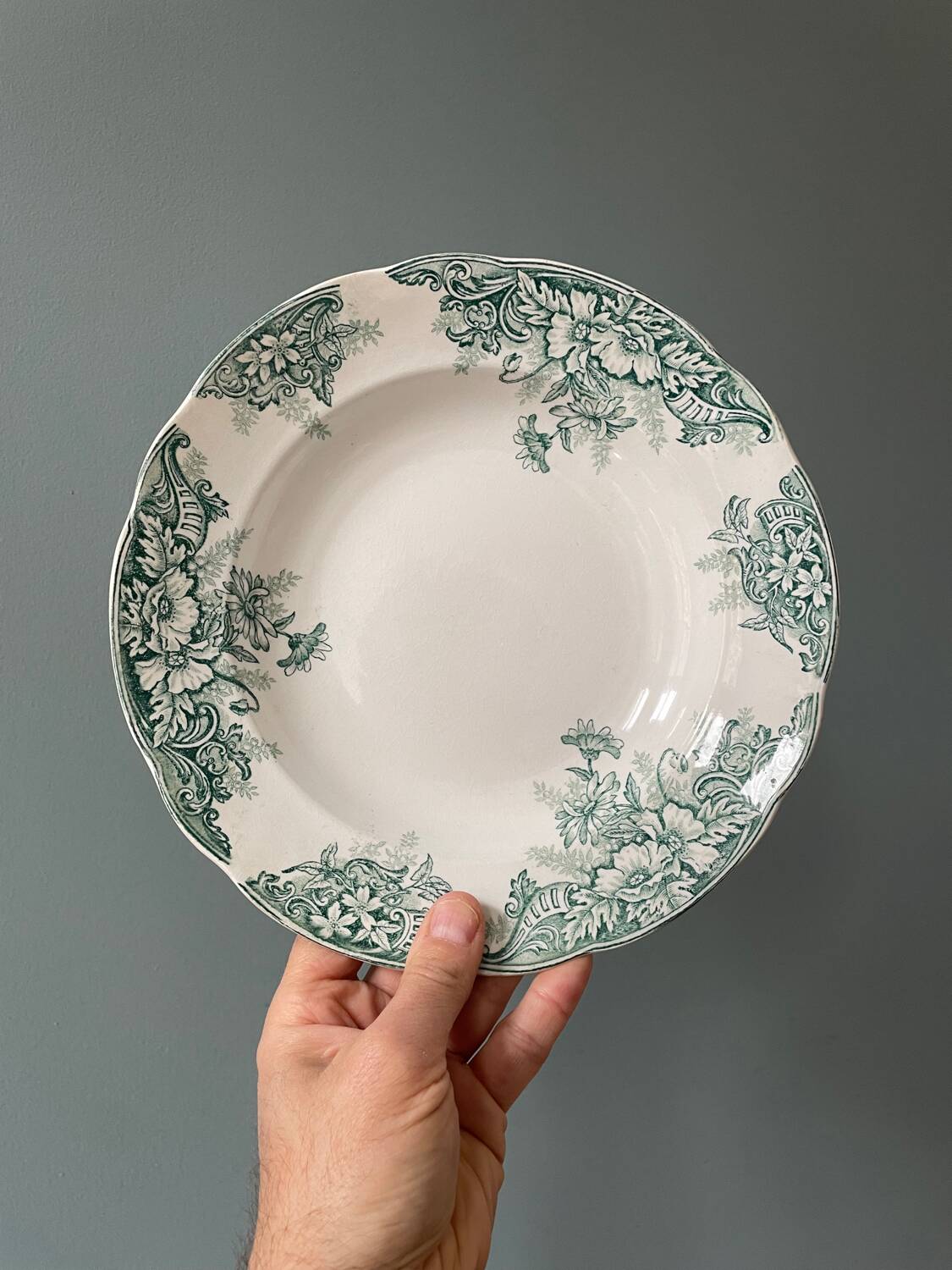 Série de 8 assiettes creuses Terre de Fer, faïence d’Onnaing « Sylvia »