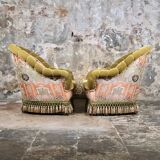 Paire de fauteuils Napoléon III en tissu Etro, France, fin XIXe
