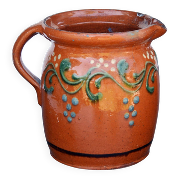 19 th Century French Glazed Terracotta Pitcher Alsace