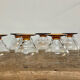 6 vintage glasses with amber feet