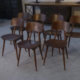 Set of 7 oak and beech plywood chairs