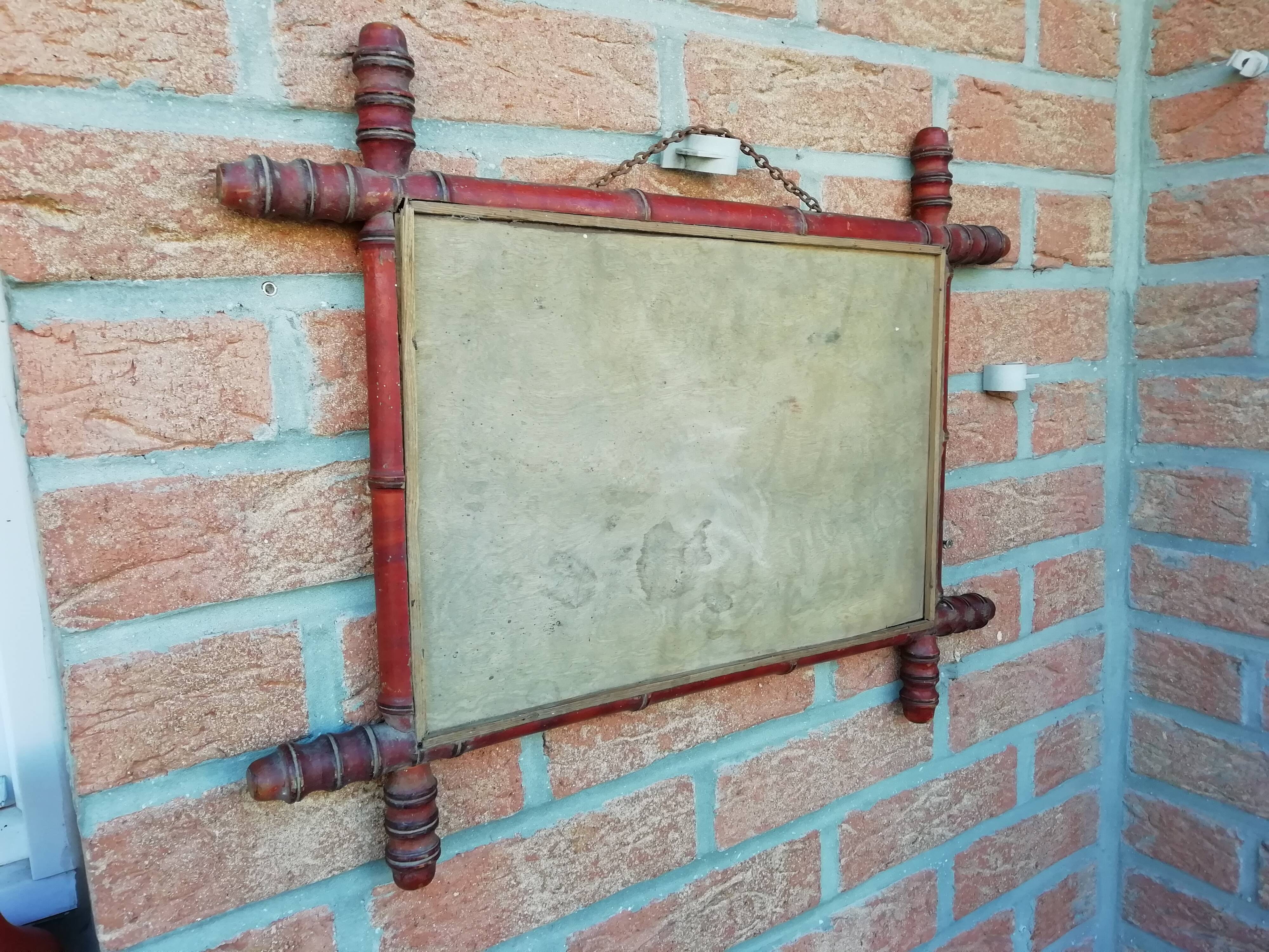 Old barber's mirror in bamboo varnished wood 55x44cm