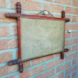 Old barber's mirror in bamboo varnished wood 55x44cm